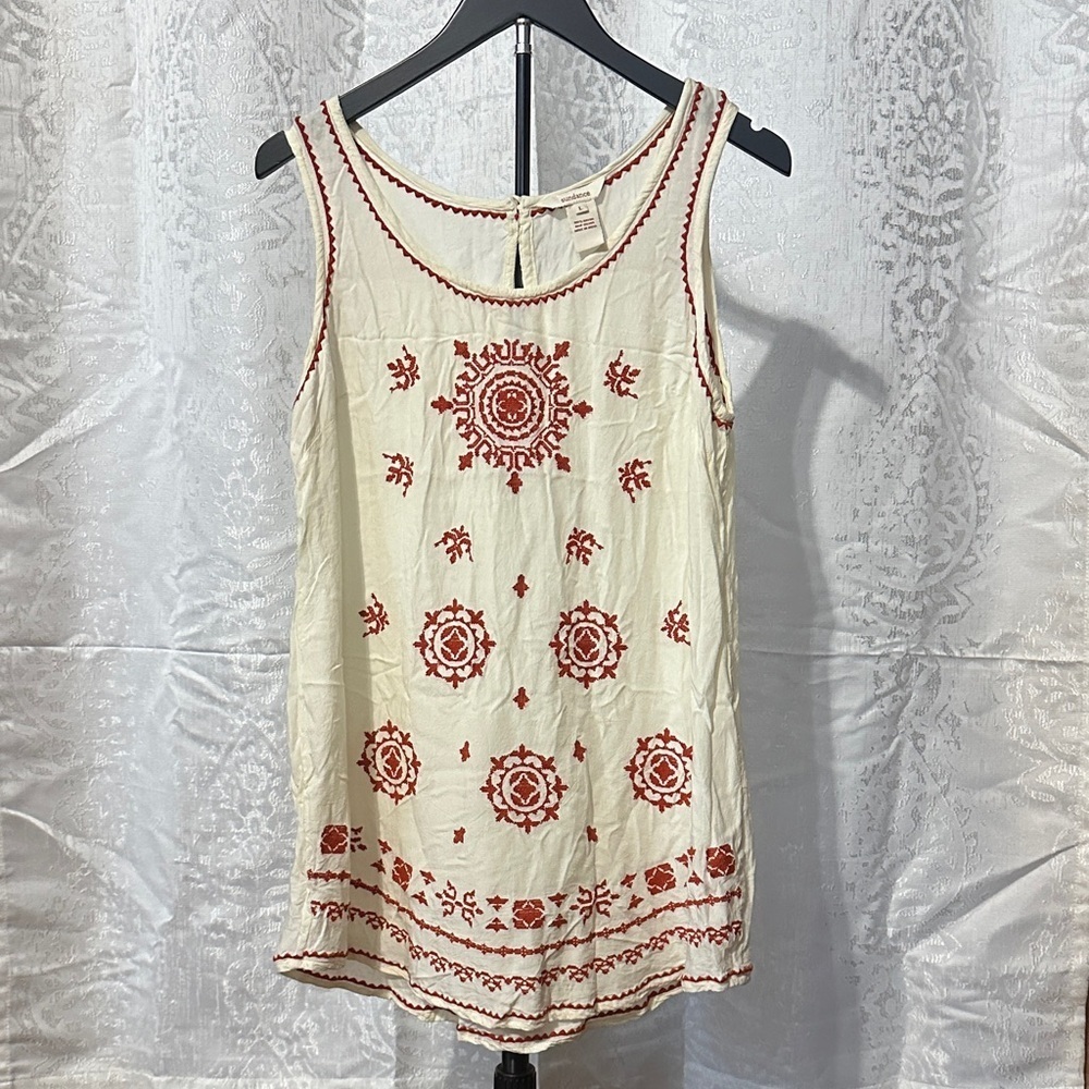 Sundance Embroidered Cream Tank Top, Large